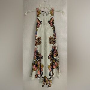 Free People Paint The Sun Slip Sleeveless Tie Side Mini Dress Cream Floral